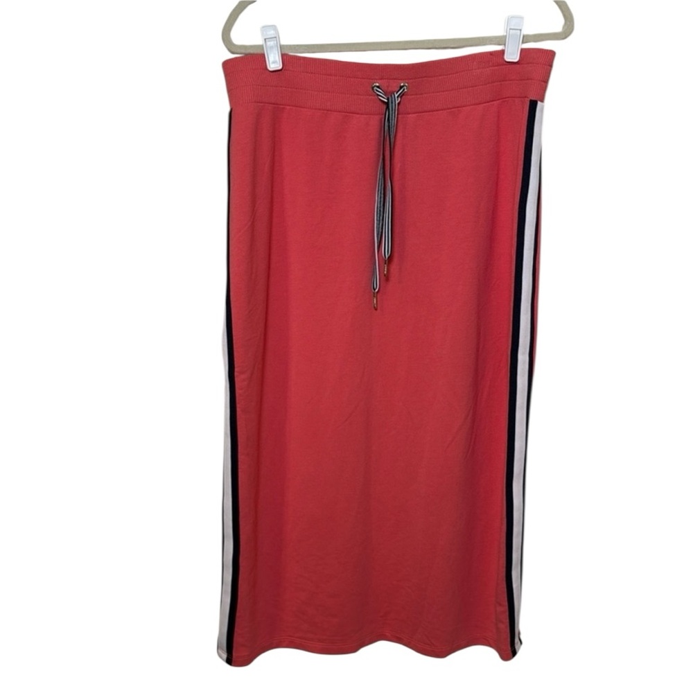 Tommy Hilifiger Large Maxi Skirt Coral Pink Side White Black Stripes